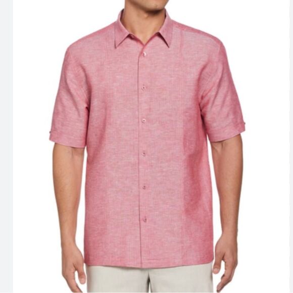 Cubavera Linen Blend Pink Panel Shirt Short Sleeve Button Front Men Size XL - Picture 2 of 13